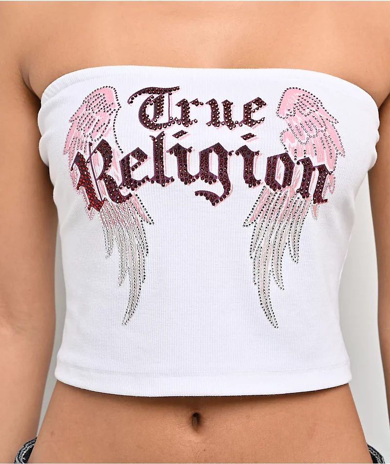 True Religion Crystal Wing White Tube Top