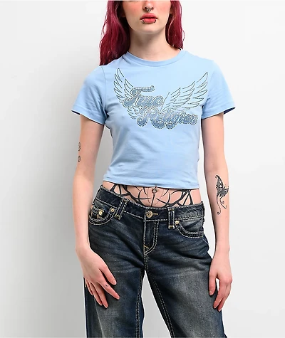 True Religion Crystal Wings Blue Crop T-Shirt