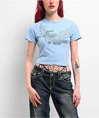 True Religion Crystal Wings Blue Crop T-Shirt