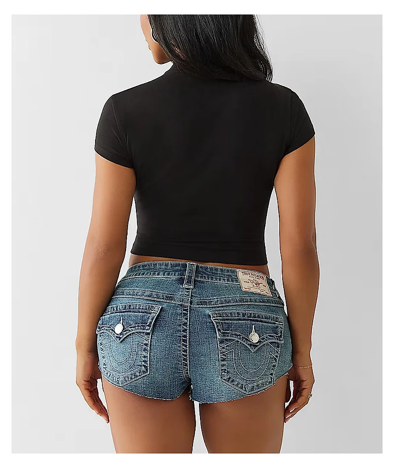 True Religion Distressed Black Cap Sleeve Crop T-Shirt