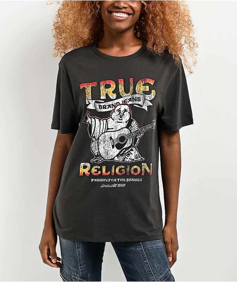 True Religion Distressed TR Logo Black Wash T-Shirt