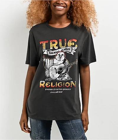 True Religion Distressed TR Logo Black Wash T-Shirt