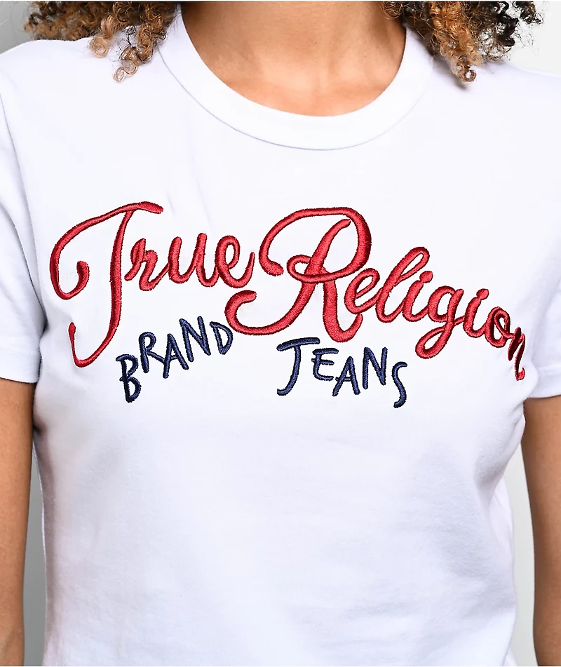 True Religion Embroidered Logo White Crop T-Shirt