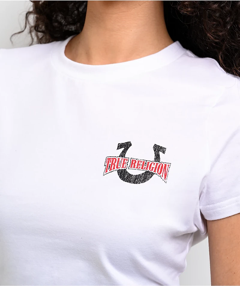 True Religion Embroidered Logo White Crop T-Shirt