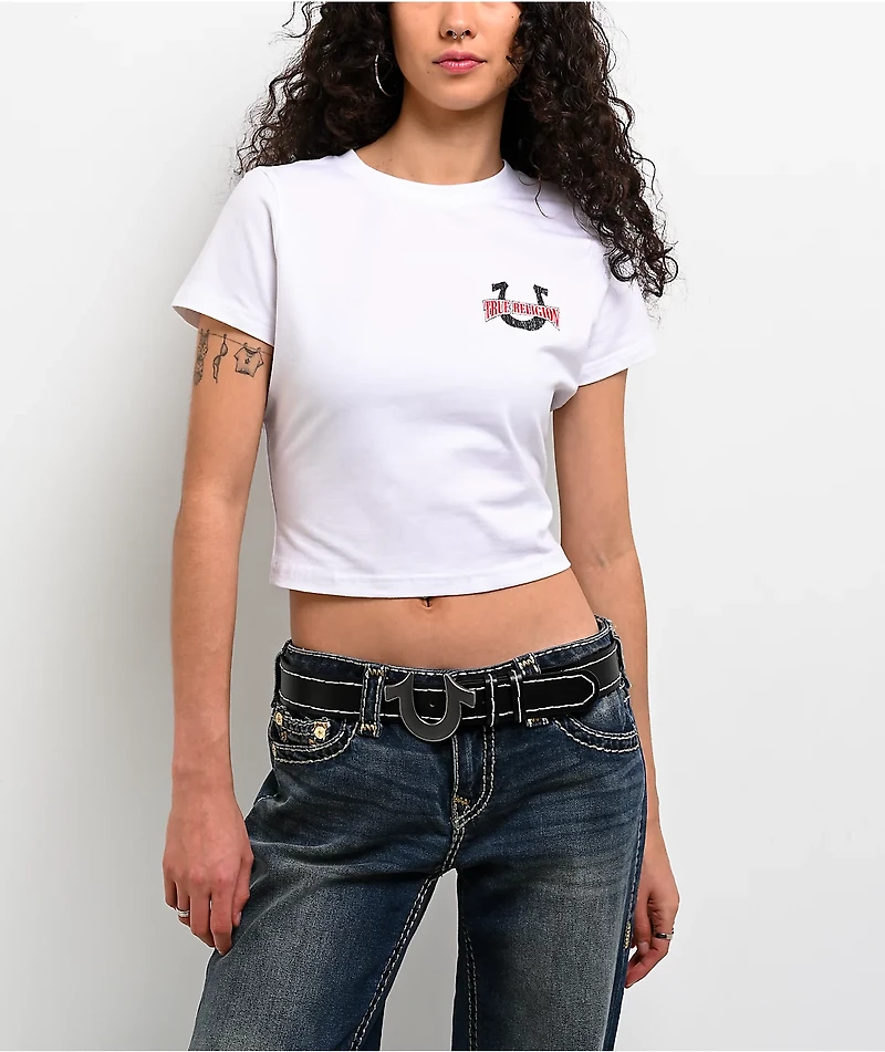 True Religion Embroidered Logo White Crop T-Shirt