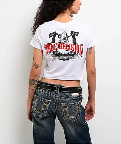 True Religion Embroidered Logo White Crop T-Shirt