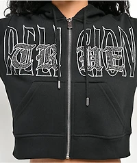 True Religion Embroidered Shrunken Black Crop Zip Hoodie