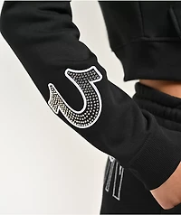 True Religion Embroidered Shrunken Black Crop Zip Hoodie