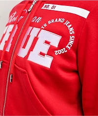 True Religion Embroidered Shrunken Red Crop Zip Hoodie