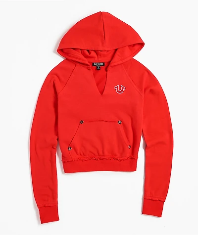 True Religion Embroidered Terry V Notch Scarlet Hoodie