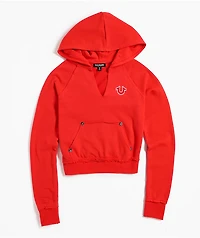 True Religion Embroidered Terry V Notch Scarlet Hoodie