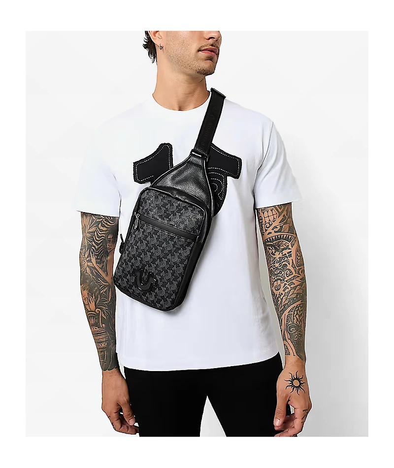 True Religion Farro Horseshoe Monogram Black Crossbody Bag