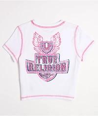 True Religion Flatlock Winged Crystal Logo White Crop T-Shirt