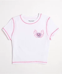 True Religion Flatlock Winged Crystal Logo White Crop T-Shirt