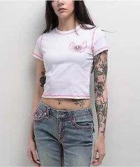 True Religion Flatlock Winged Crystal Logo White Crop T-Shirt