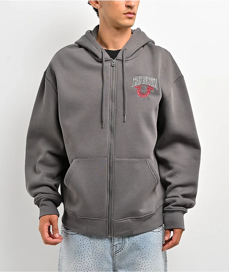 True Religion Groovy Buddha Grey Zip Hoodie