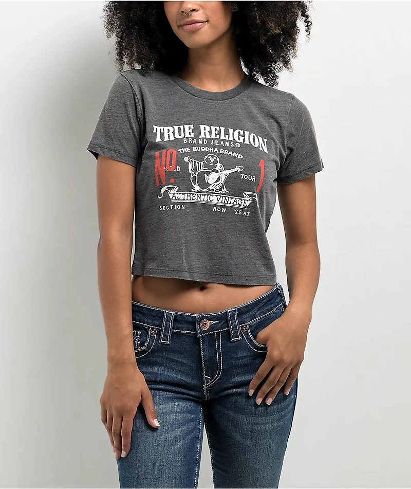 True Religion Heritage Burnout Heather Charcoal Crop T-Shirt