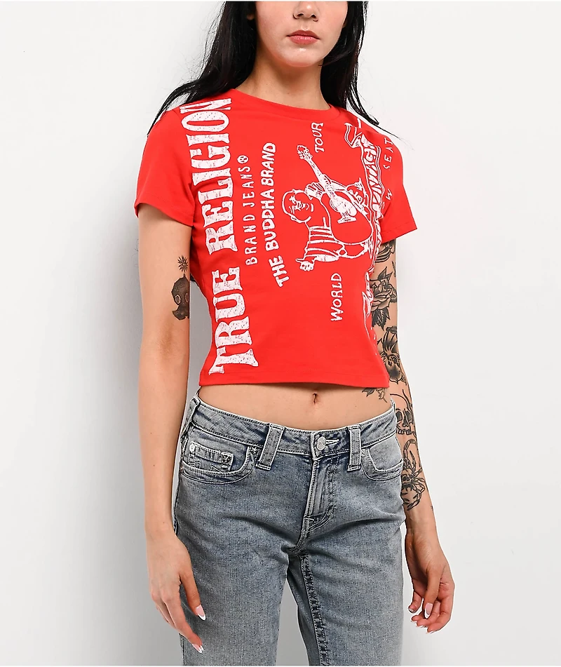 True Religion Heritage Logo Red Crop T-Shirt