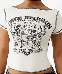 True Religion Heritage White Slash Neck Crop T-Shirt