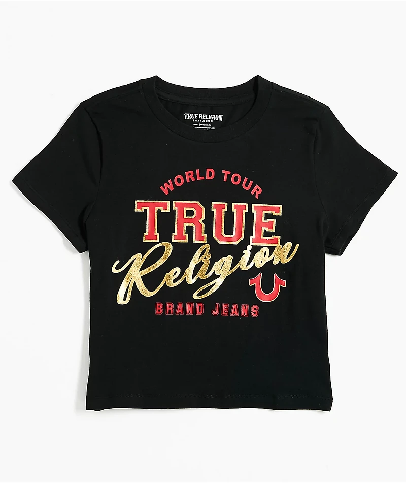 True Religion High Shine Black Crop T-Shirt