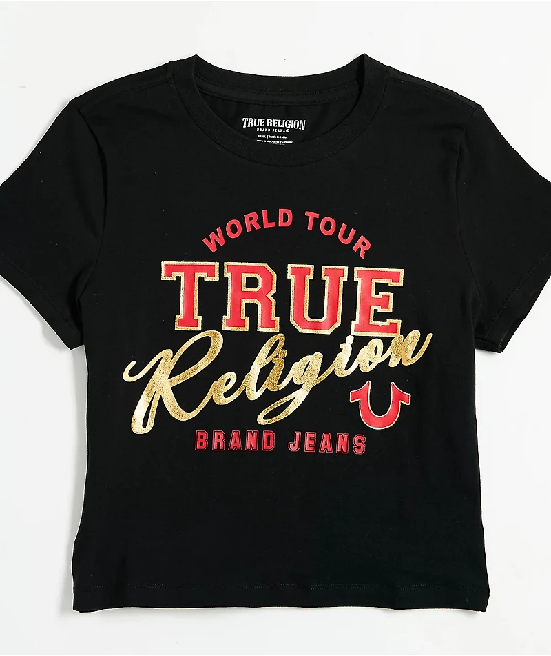 True Religion High Shine Black Crop T-Shirt