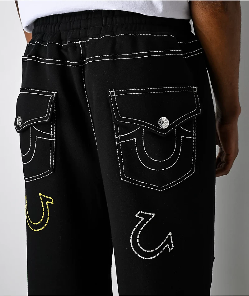 True Religion Horseshoe Big T Black Baggy Sweatpants