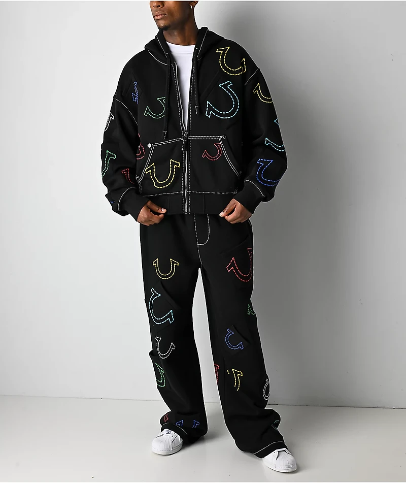 True Religion Horseshoe Big T Black Baggy Sweatpants