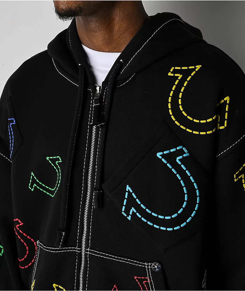 True Religion Horseshoe Big T Black Zip Hoodie