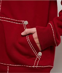 True Religion Horseshoe Embroidered Red Zip Hoodie