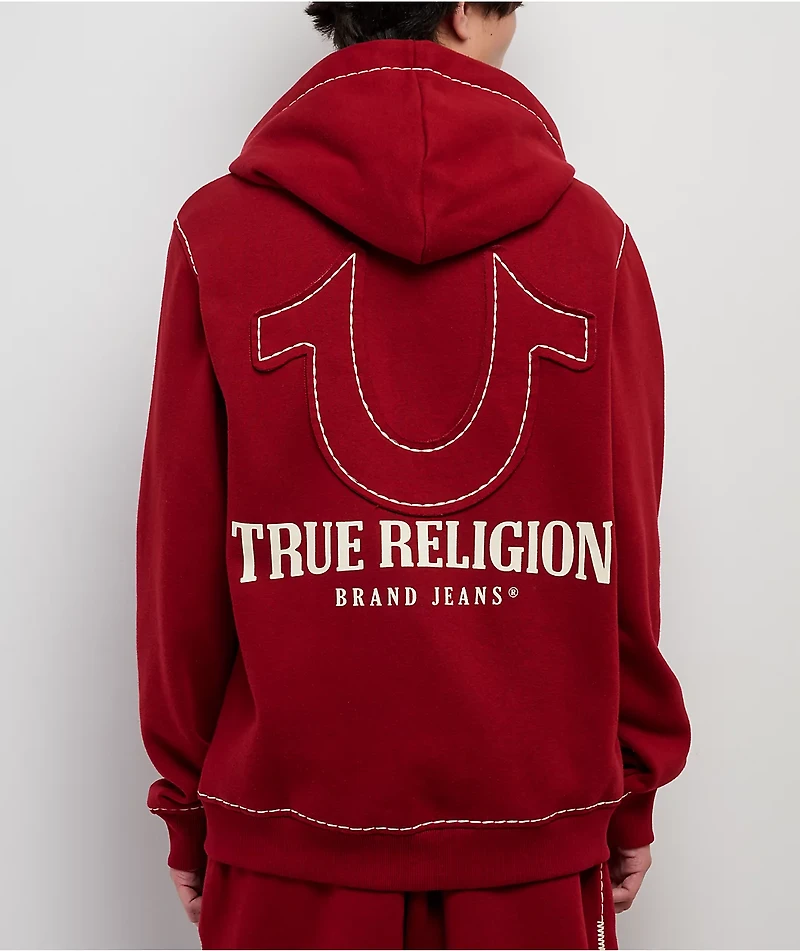 True Religion Horseshoe Embroidered Red Zip Hoodie