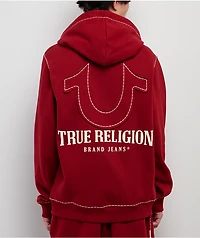 True Religion Horseshoe Embroidered Red Zip Hoodie