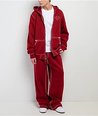 True Religion Horseshoe Embroidered Red Zip Hoodie