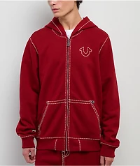 True Religion Horseshoe Embroidered Red Zip Hoodie
