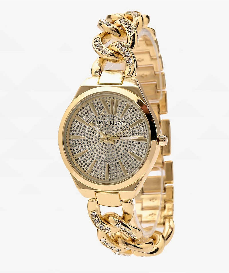 True Religion Iced Link Gold Analog Watch