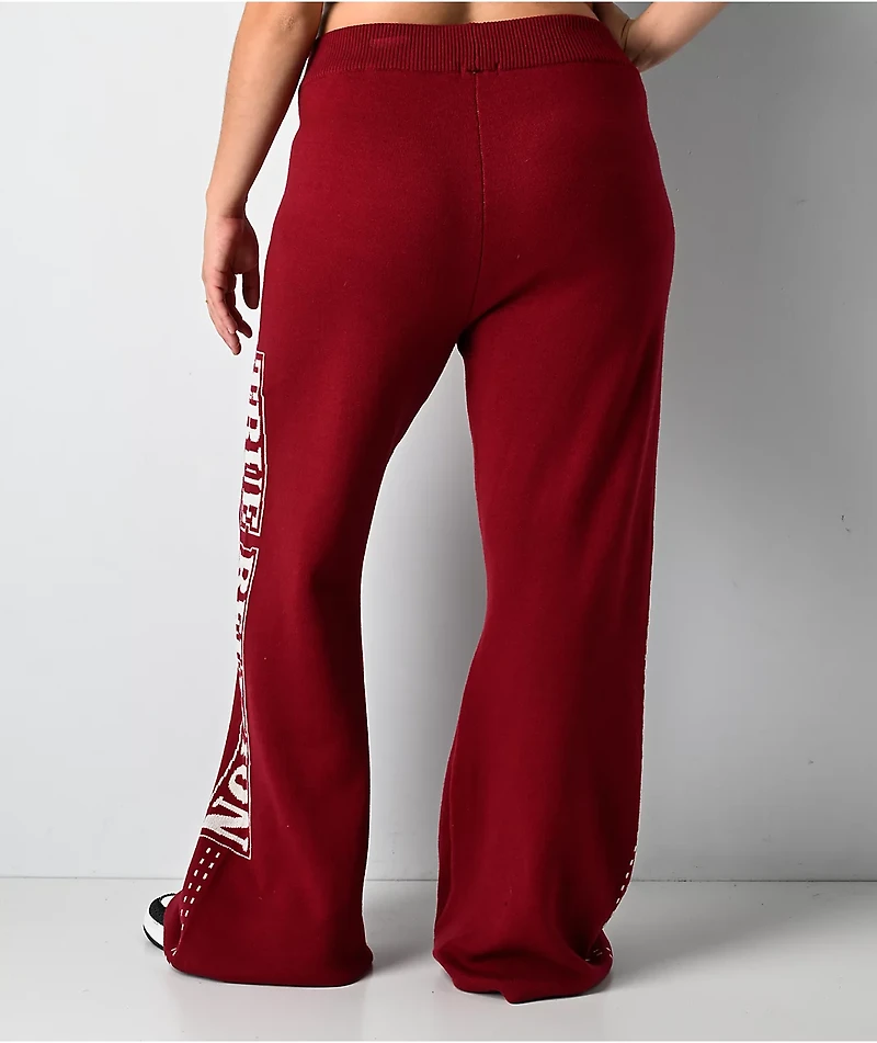 True Religion Jacquard Rhubarb Red Wide Leg Sweatpants