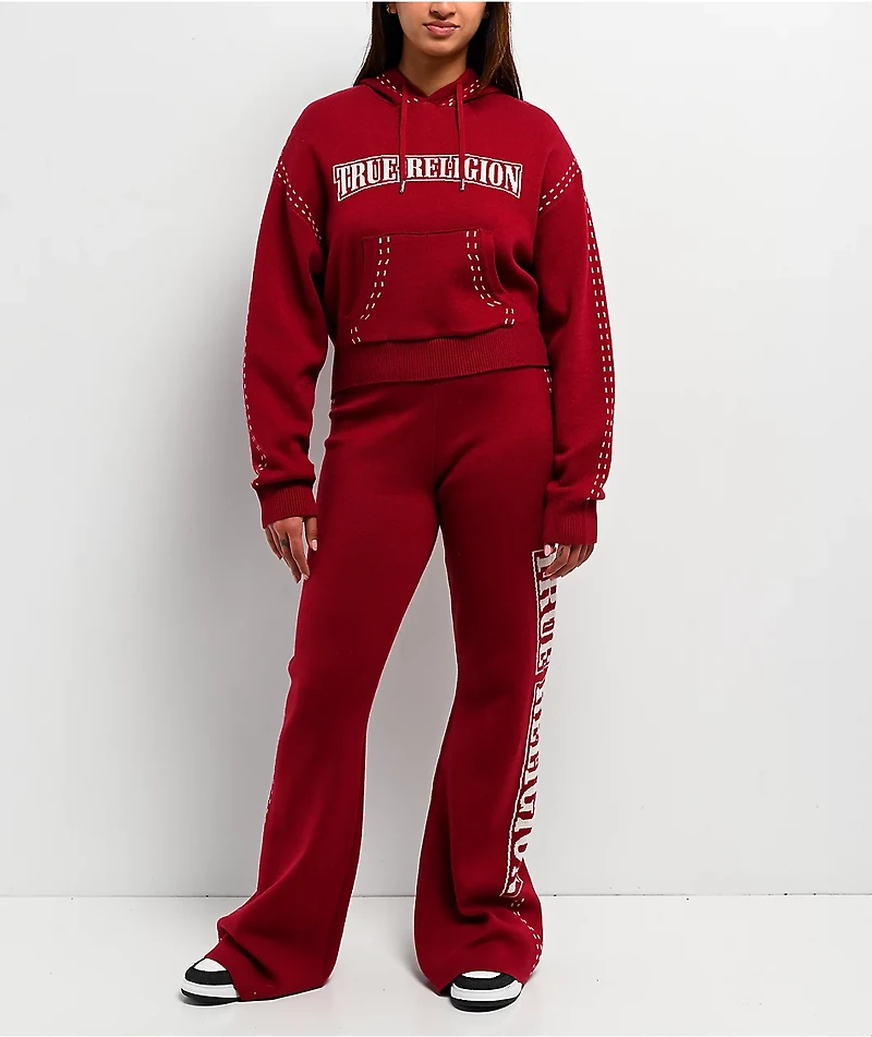 True Religion Jacquard Rhubarb Red Wide Leg Sweatpants