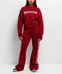 True Religion Jacquard Rhubarb Red Wide Leg Sweatpants