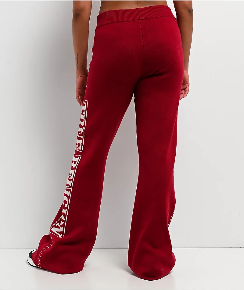 True Religion Jacquard Rhubarb Red Wide Leg Sweatpants