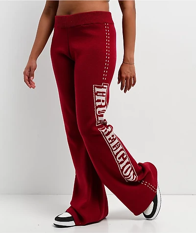 True Religion Jacquard Rhubarb Red Wide Leg Sweatpants
