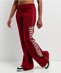 True Religion Jacquard Rhubarb Red Wide Leg Sweatpants