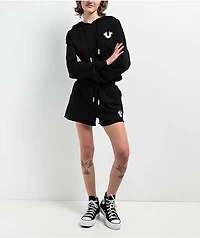 True Religion Jean Graphic Horseshoe Black Crop Hoodie