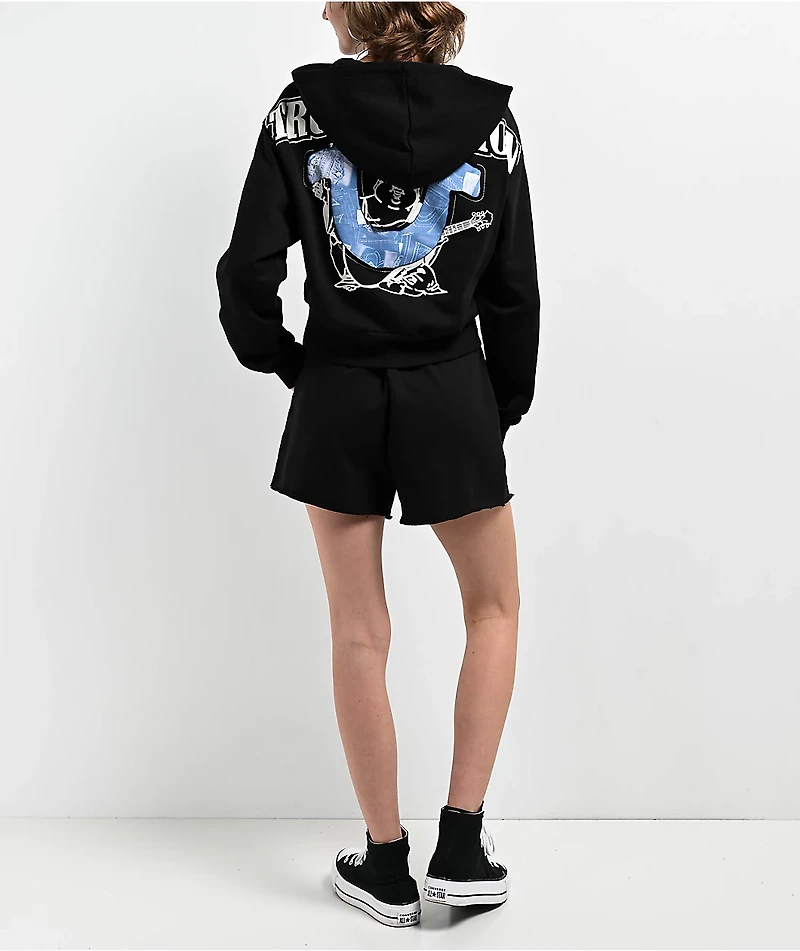 True Religion Jean Graphic Horseshoe Black Crop Hoodie