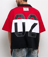 True Religion Jersey Knit Red Oversized Polo Shirt