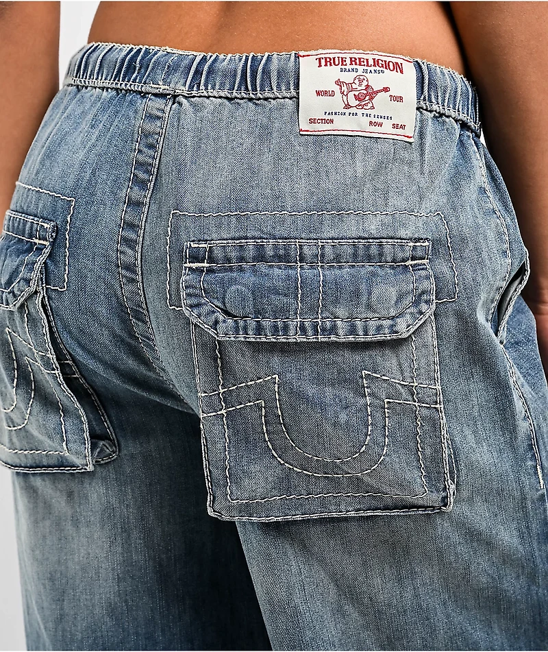 True Religion Jessie Big T Super Baggy Medium Wash Cargo Jeans
