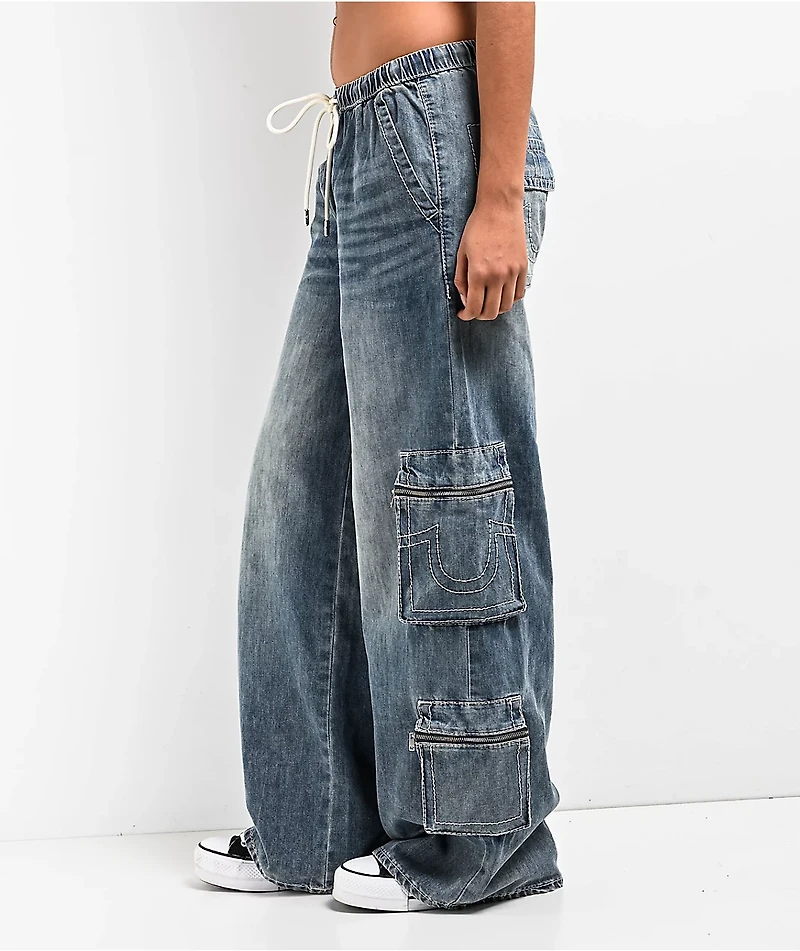 True Religion Jessie Big T Super Baggy Medium Wash Cargo Jeans