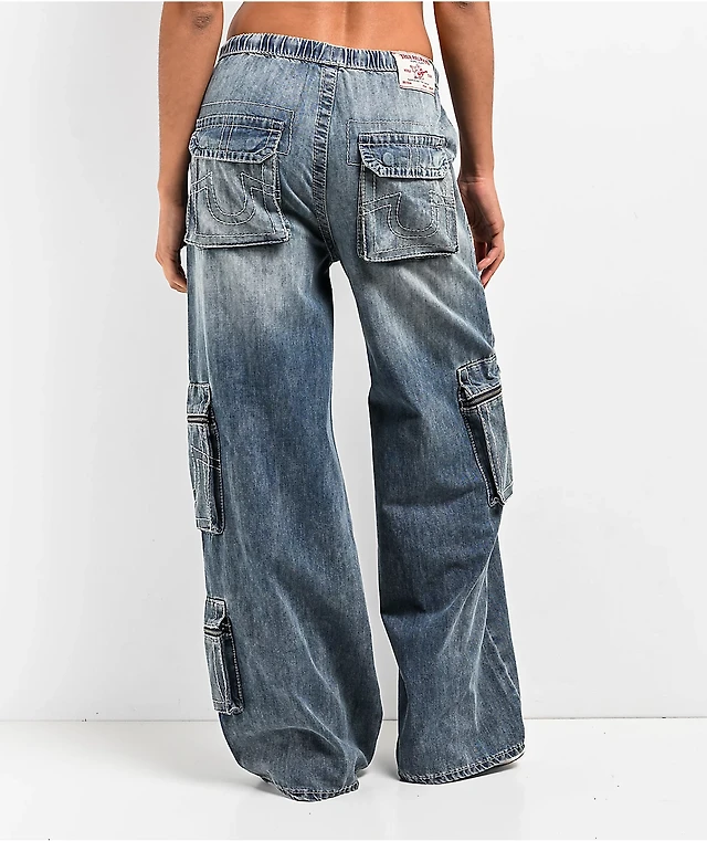 True Religion Jessie Big T Super Baggy Medium Wash Cargo Jeans
