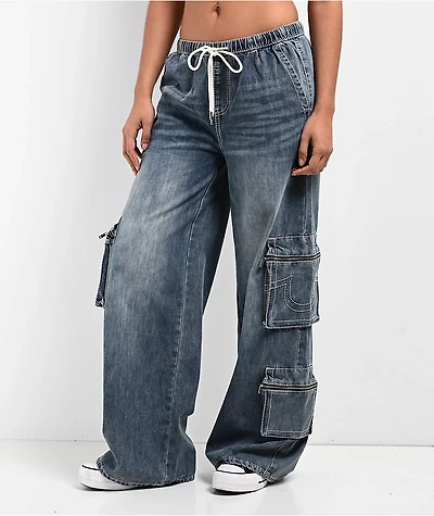 True Religion Jessie Big T Super Baggy Medium Wash Cargo Jeans