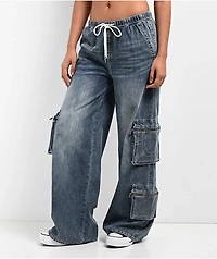 True Religion Jessie Big T Super Baggy Medium Wash Cargo Jeans
