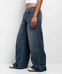 True Religion Jessie Embroidered Blue Wash Super Baggy Jeans