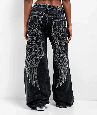 True Religion Jessie Wing Super Baggy Silver Sun Wash Jeans